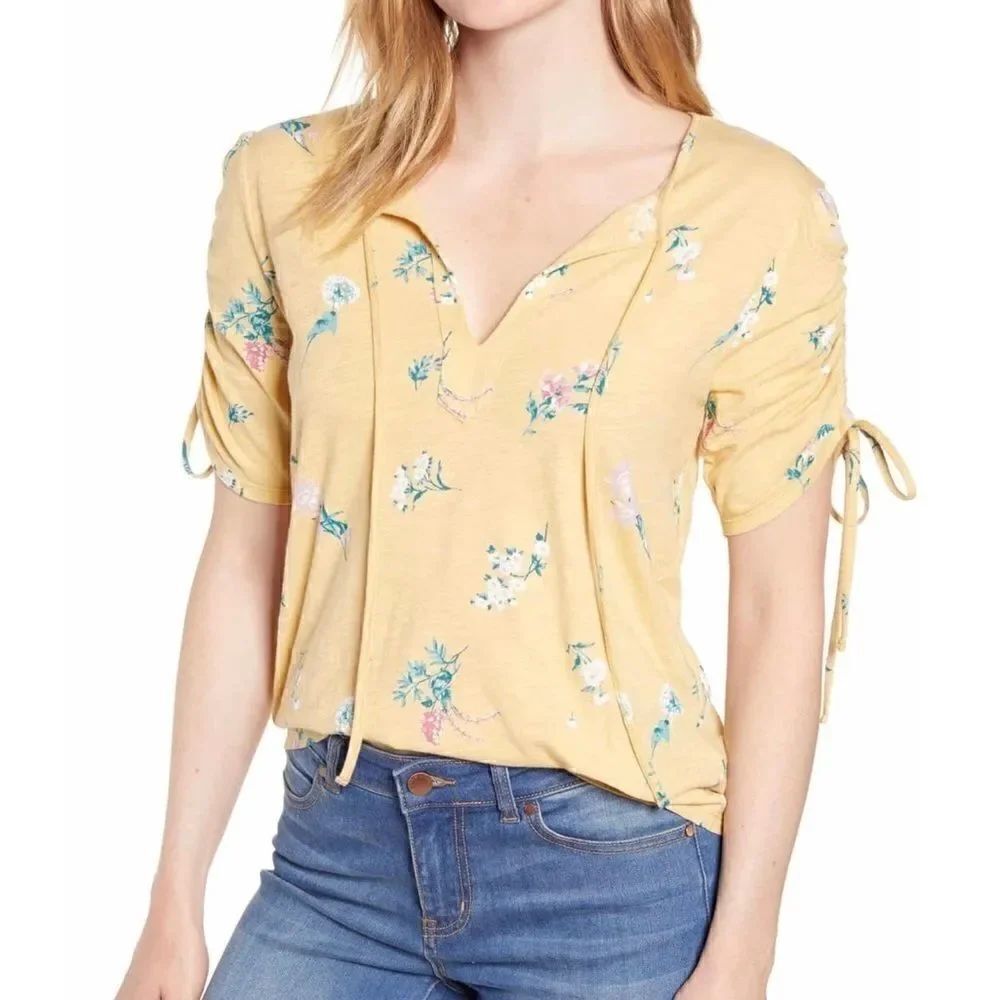 Lucky Brand | Ruched Floral Top | Yellow